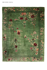 Antique Chinese Art Deco handwoven wool rug, 138x106 inches, featuring intricate patterns and a harmonious blend of bold and subtle tones.